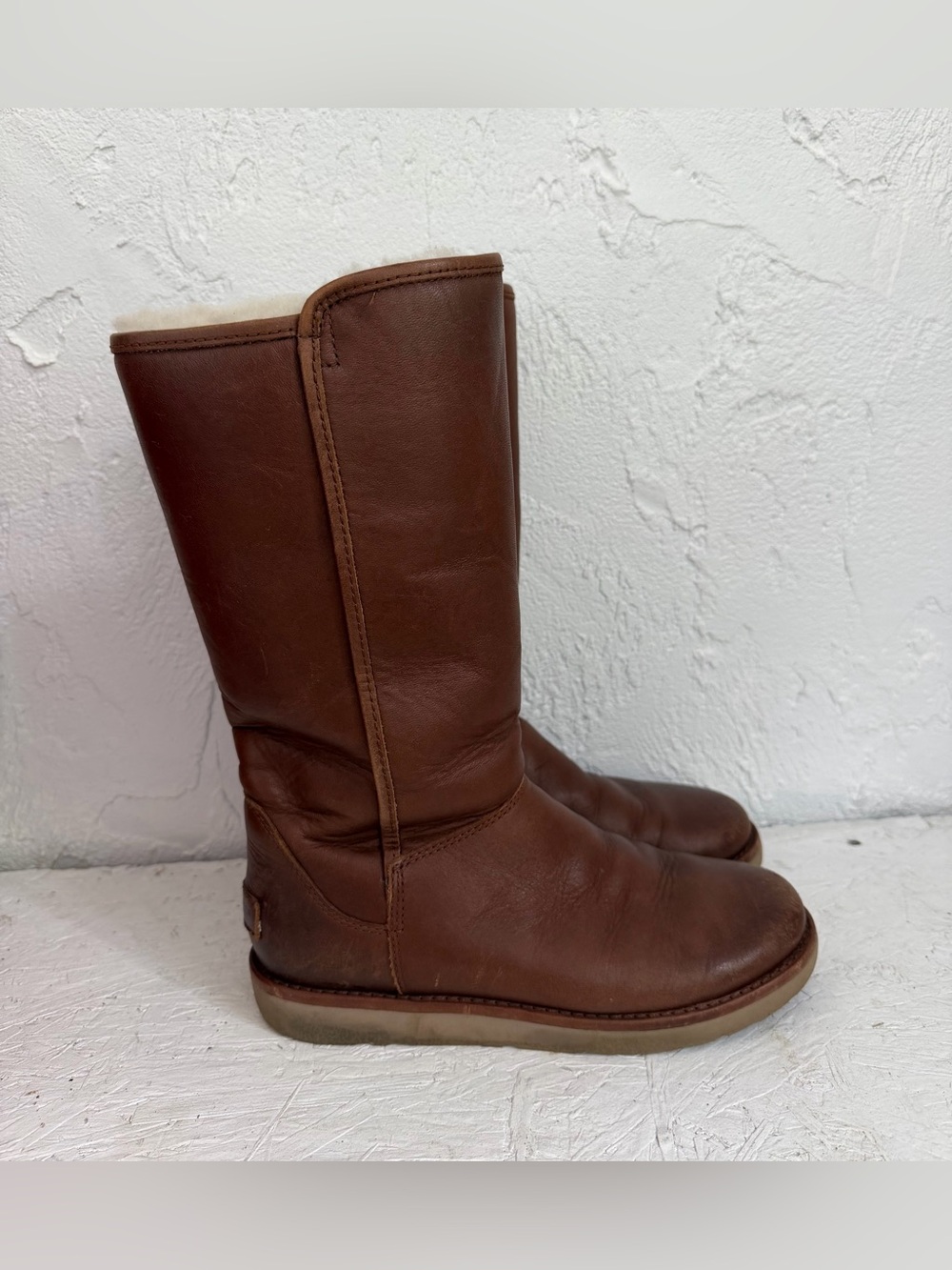 UGG Abree II Brown Side Zip Sherpa Lined Sheep Calf Height Boots 1016587 Size 7 - Picture 3 of 9